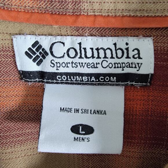 Columbia Button Up Plaid Shirt Mens L Midweight Tan Workwear Office Western Work - Picture 4 of 7